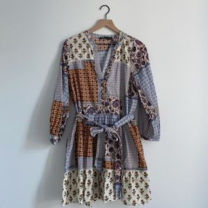 patchwork pattern mini dress